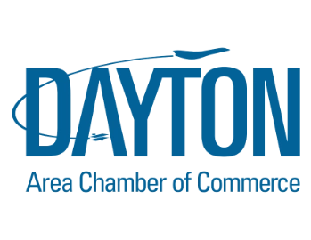 Logo of the Dayton Area Chamber of Commerce, featuring the organization's name in blue letters with a stylized swoosh above "DAYTON," evoking strength and stability.