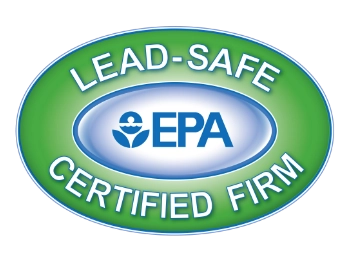 A green oval logo with "LEAD-SAFE CERTIFIED FIRM" text surrounding the EPA logo in the center, signifying that our construction company adheres to strict safety standards.