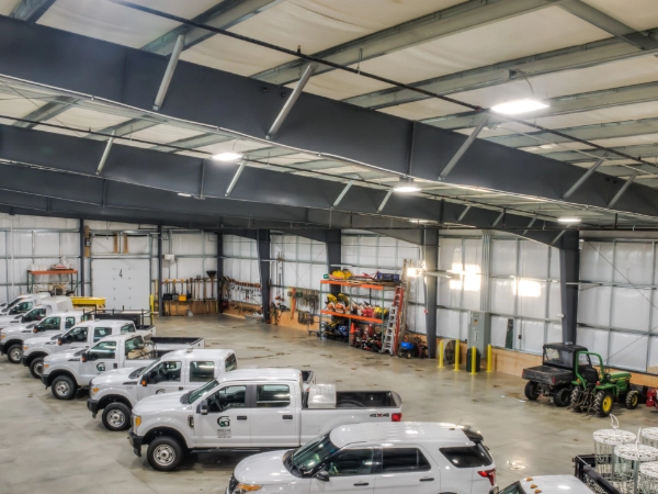 The inside of a metal building construction project, completed by Brentwood Builders.